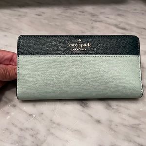 Kate Spade Darcy Slim Bifold Wallet Navy Blue/Turquoise Green